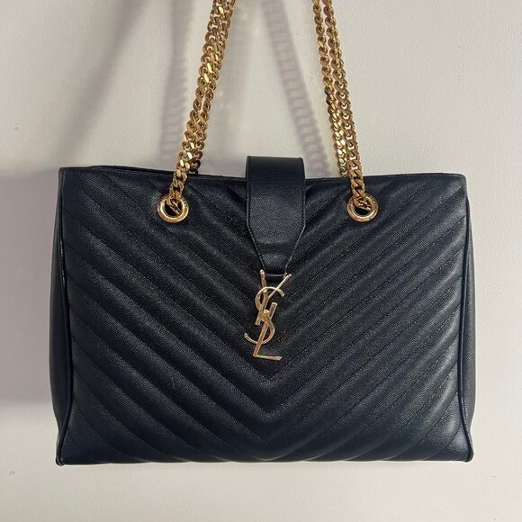 Saint Laurent Grain De Poudre Monogram Matelasse Chevron Bag Large - Picture 4 of 13